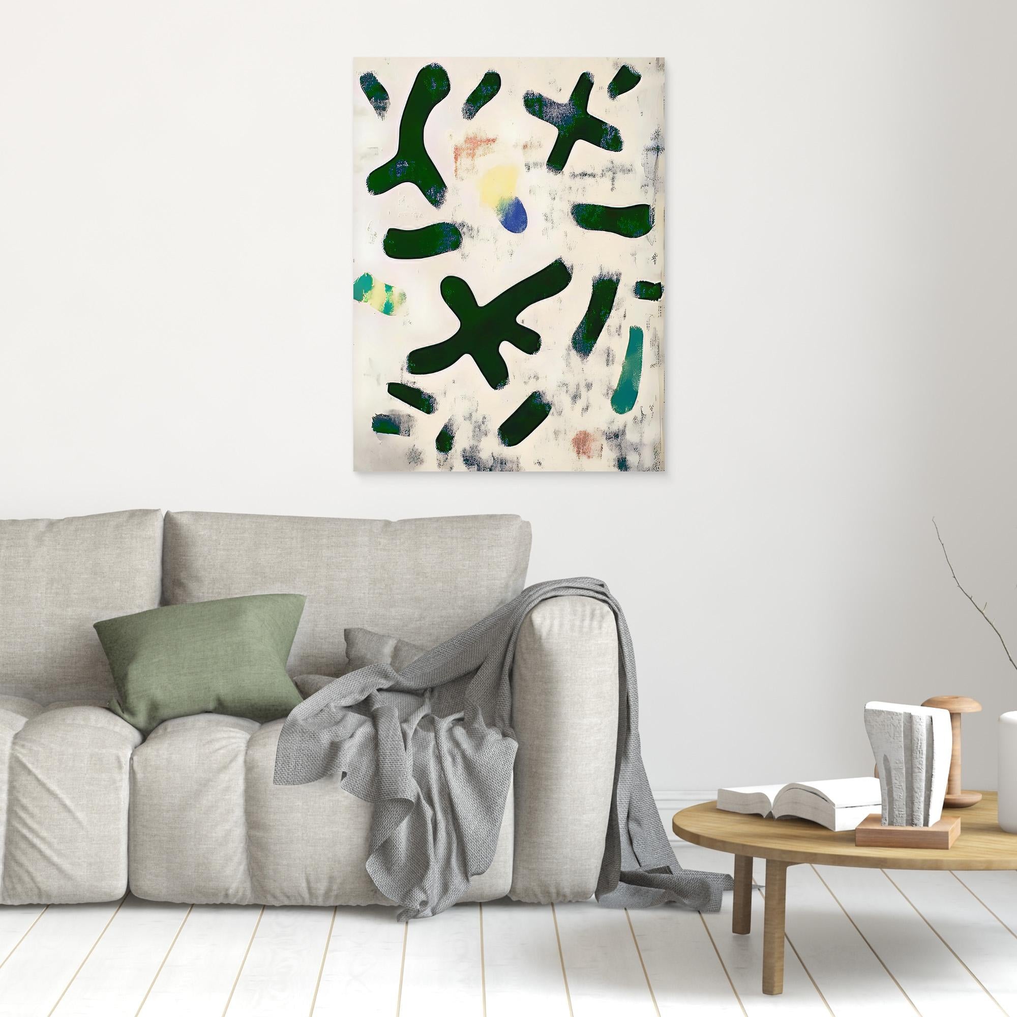 Canvas Print: Abstract Green & White Minimalist Art – Organic Modern Design Bedroom