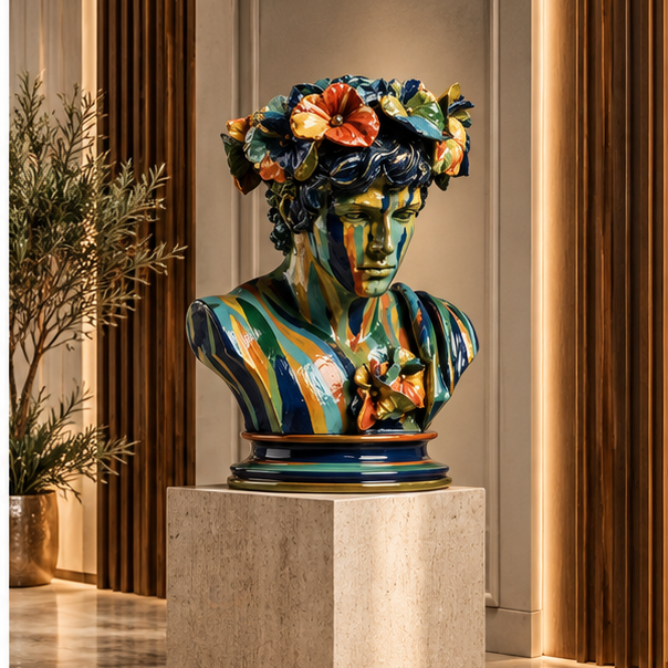 Classical Bust Sculpture – Painted Bloom in modern hallway setting