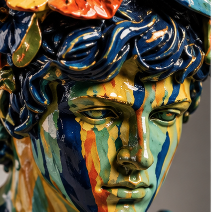 Classical Bust Sculpture – Painted Bloom close-up detail