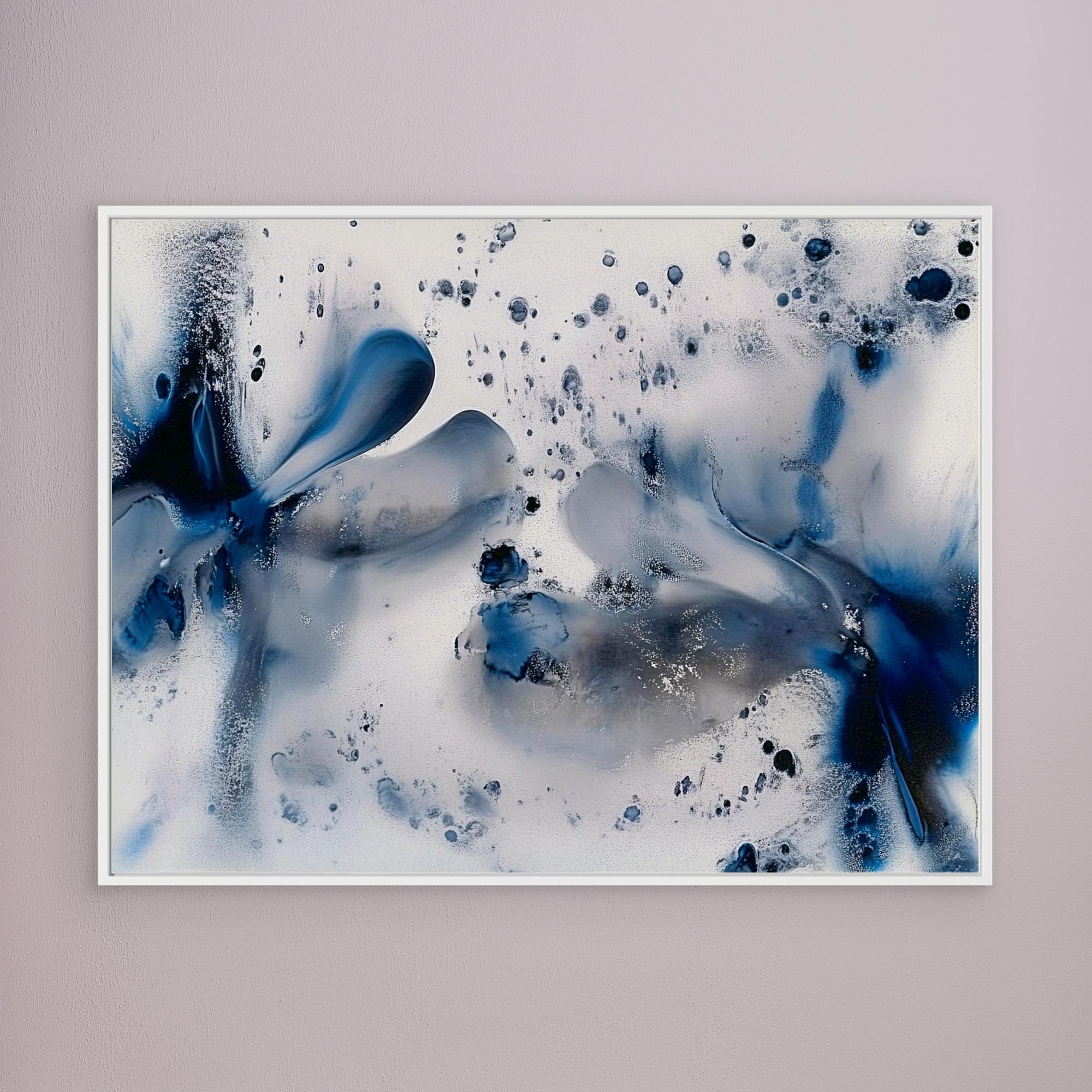 Canvas Print: Abstract Blue & White Fluid Art – Modern Minimalist House Decor