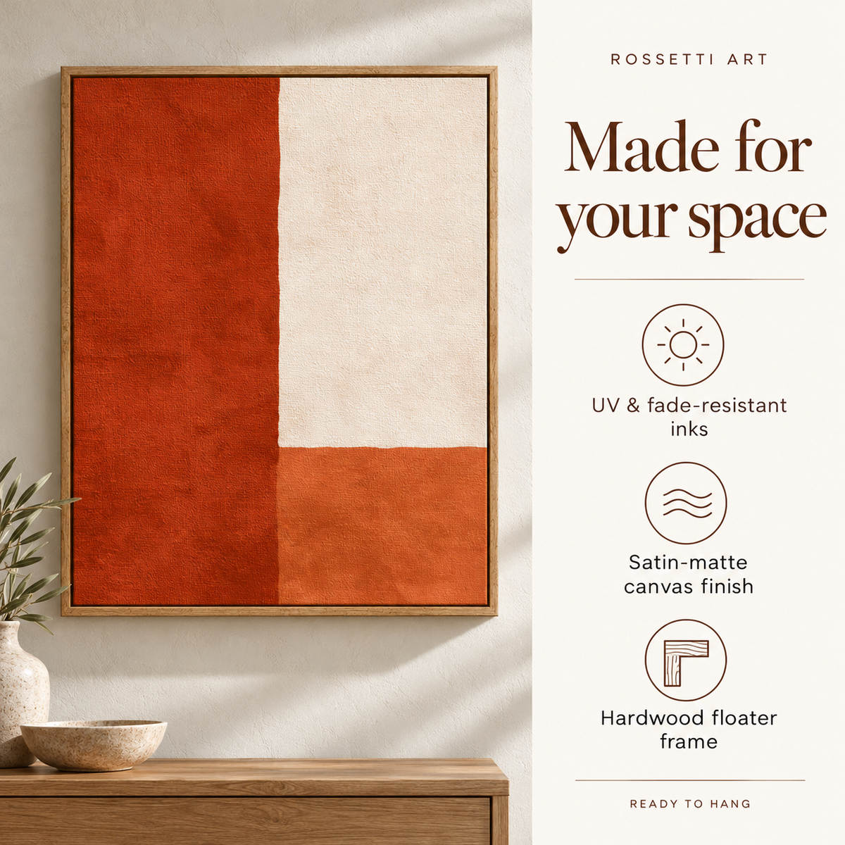 Color block art – Terra Divide canvas print with UV and fade-resistant inks, satin-matte finish and hardwood floater frame by Rossetti Art