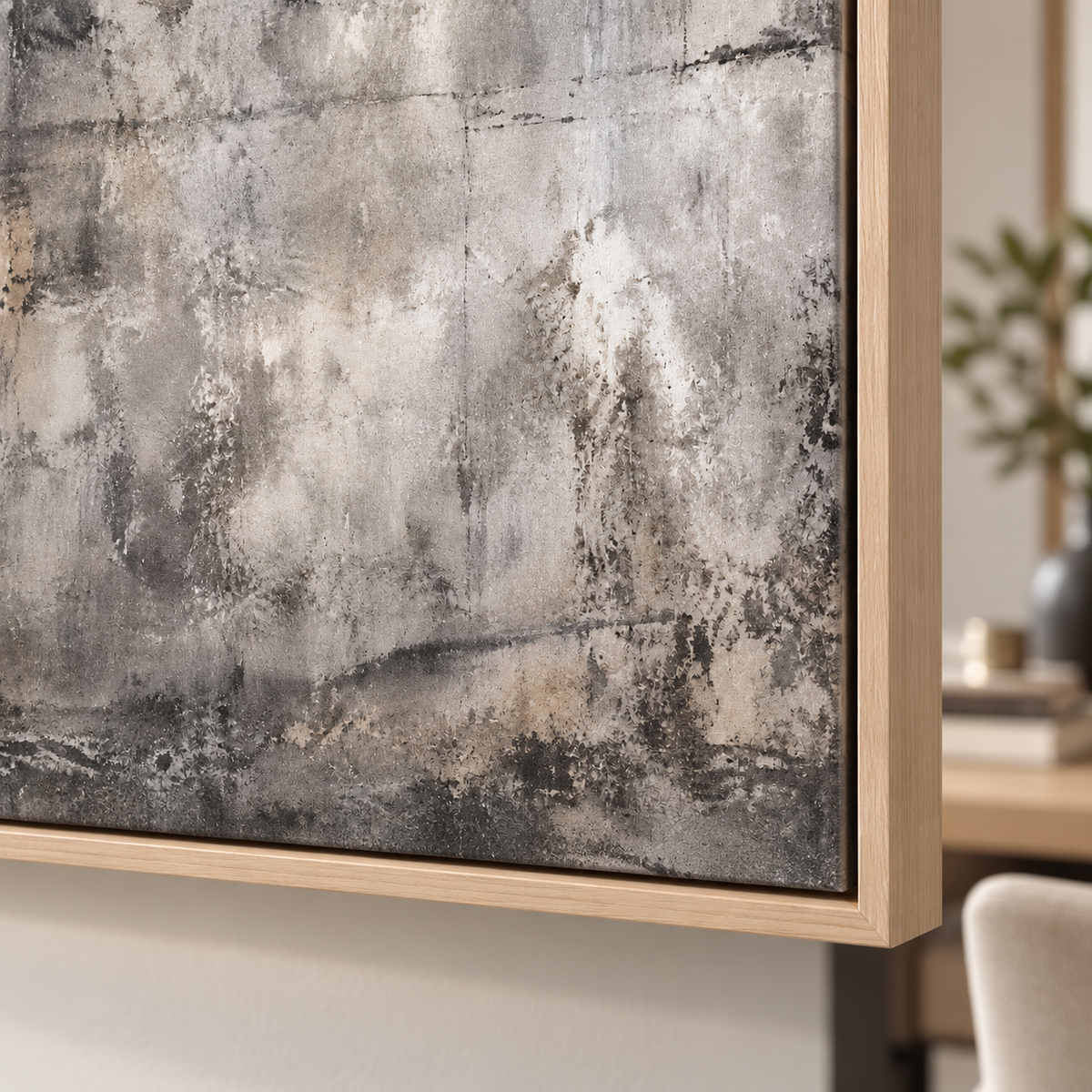 Concrete Wall Art – Concrete Veil Original Painting corner close-up of the floater frame by Rossetti Art