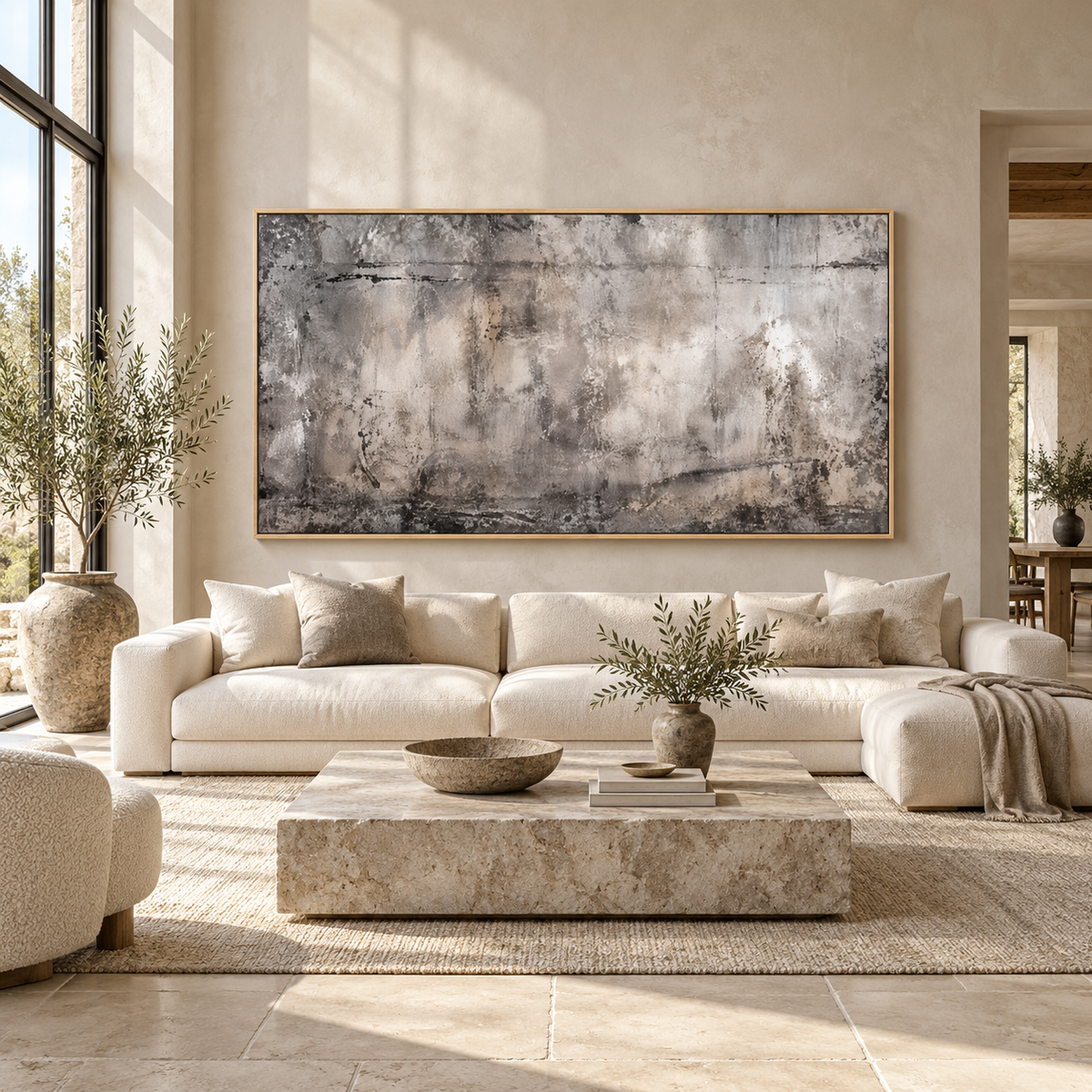 Concrete Wall Art – Concrete Veil Original Painting above a cream sofa by Rossetti Art
