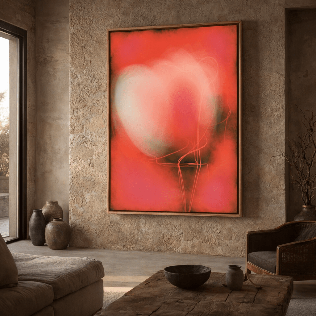 Contemporary Abstract Floral Art Canvas Print - Blush Ember Bloom