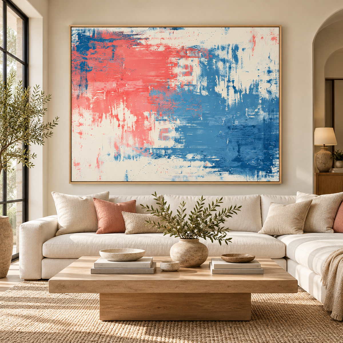 Coral and Navy Wall Art – Faded Signal by Rossetti Art