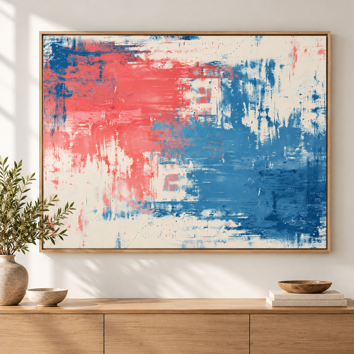 Coral and Navy Wall Art – Faded Signal by Rossetti Art