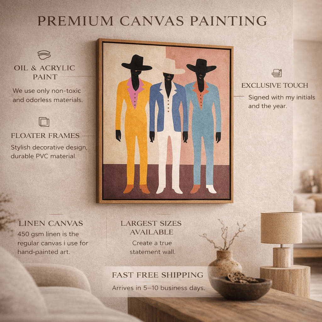 Cowboy Trio Original Painting – Minimalist Western Wall Art by Rossetti Art