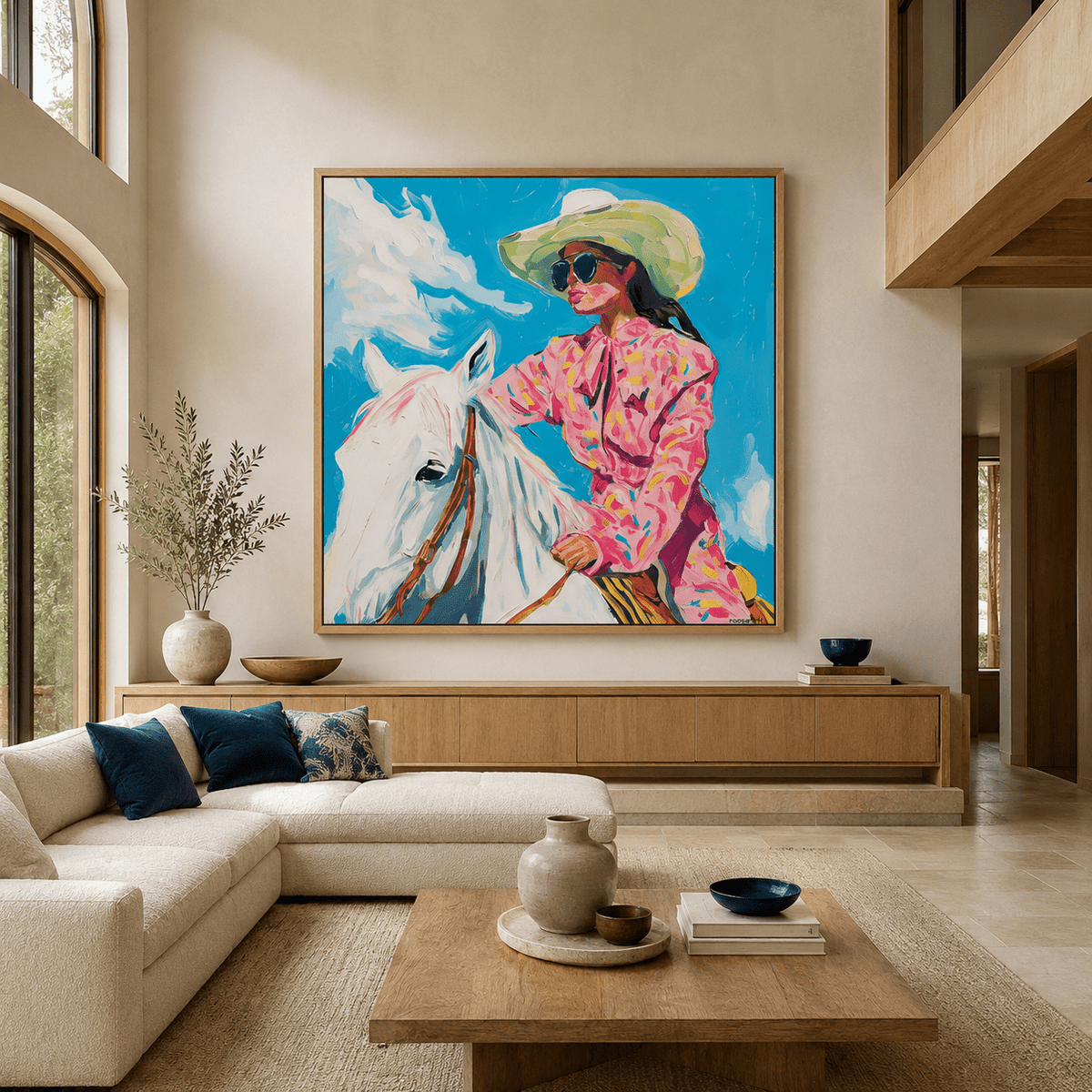 Cowgirl Wall Art Prints — Pink Rodeo modern abstract canvas wall art by Rossetti Art – luxury interior design artwork for living room, bedroom, office – cowgirl wall art cowgirl wall art prints equestrian wall art