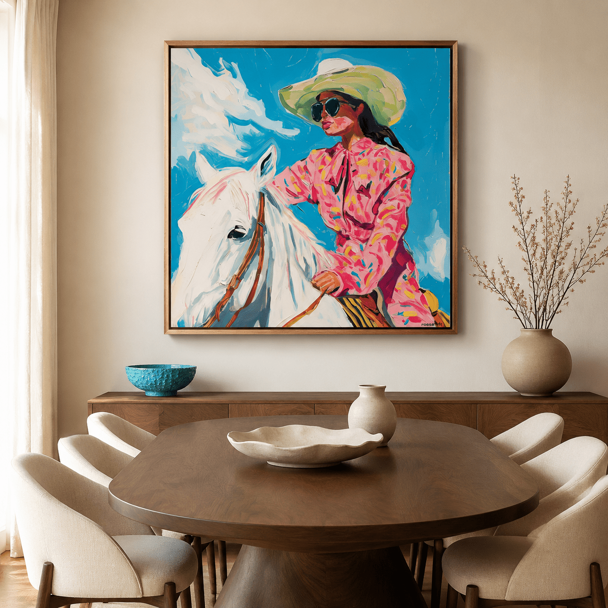 Cowgirl Wall Art Prints — Pink Rodeo modern abstract canvas wall art by Rossetti Art – luxury interior design artwork for living room, bedroom, office – cowgirl wall art cowgirl wall art prints equestrian wall art