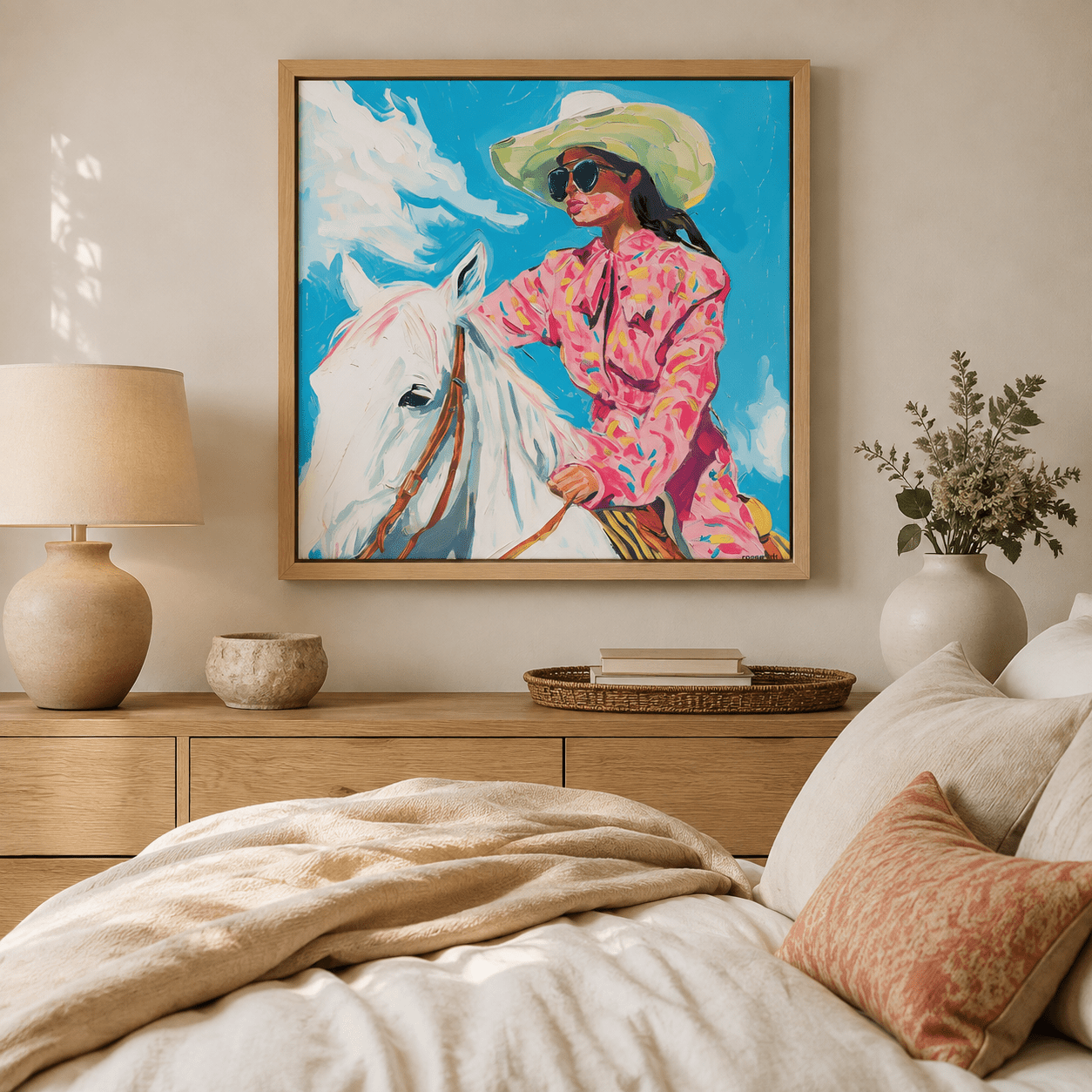 Cowgirl Wall Art Prints — Pink Rodeo modern abstract canvas wall art by Rossetti Art – luxury interior design artwork for living room, bedroom, office – cowgirl wall art cowgirl wall art prints equestrian wall art