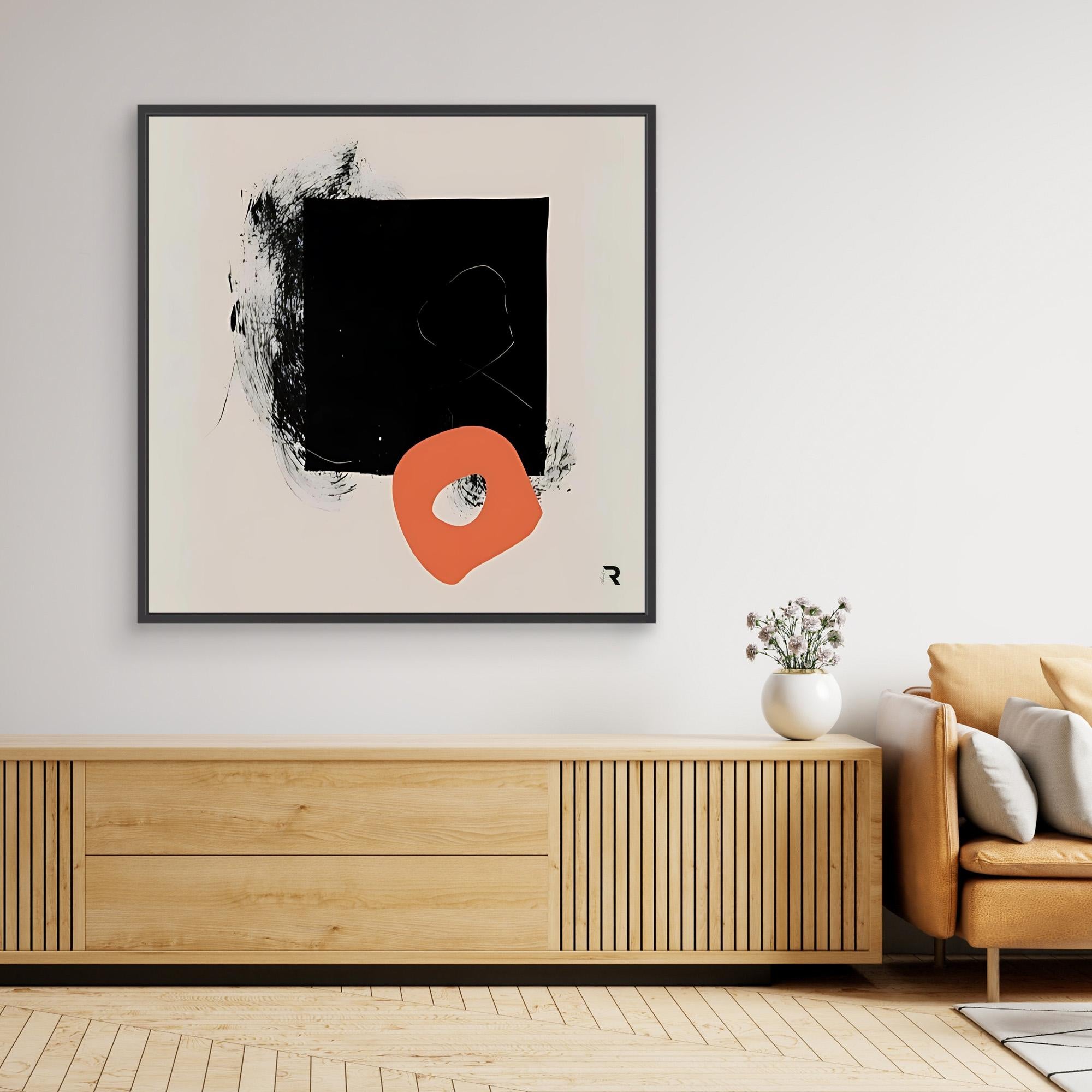 Minimalist Contrast - Print Wall Art - Minimalist Abstract Wall Art, Black And Orange Print, Modern Geometric Artwork, Large Framed Contemporary Art, Neutral Beige Wall Decor For Living Rooms