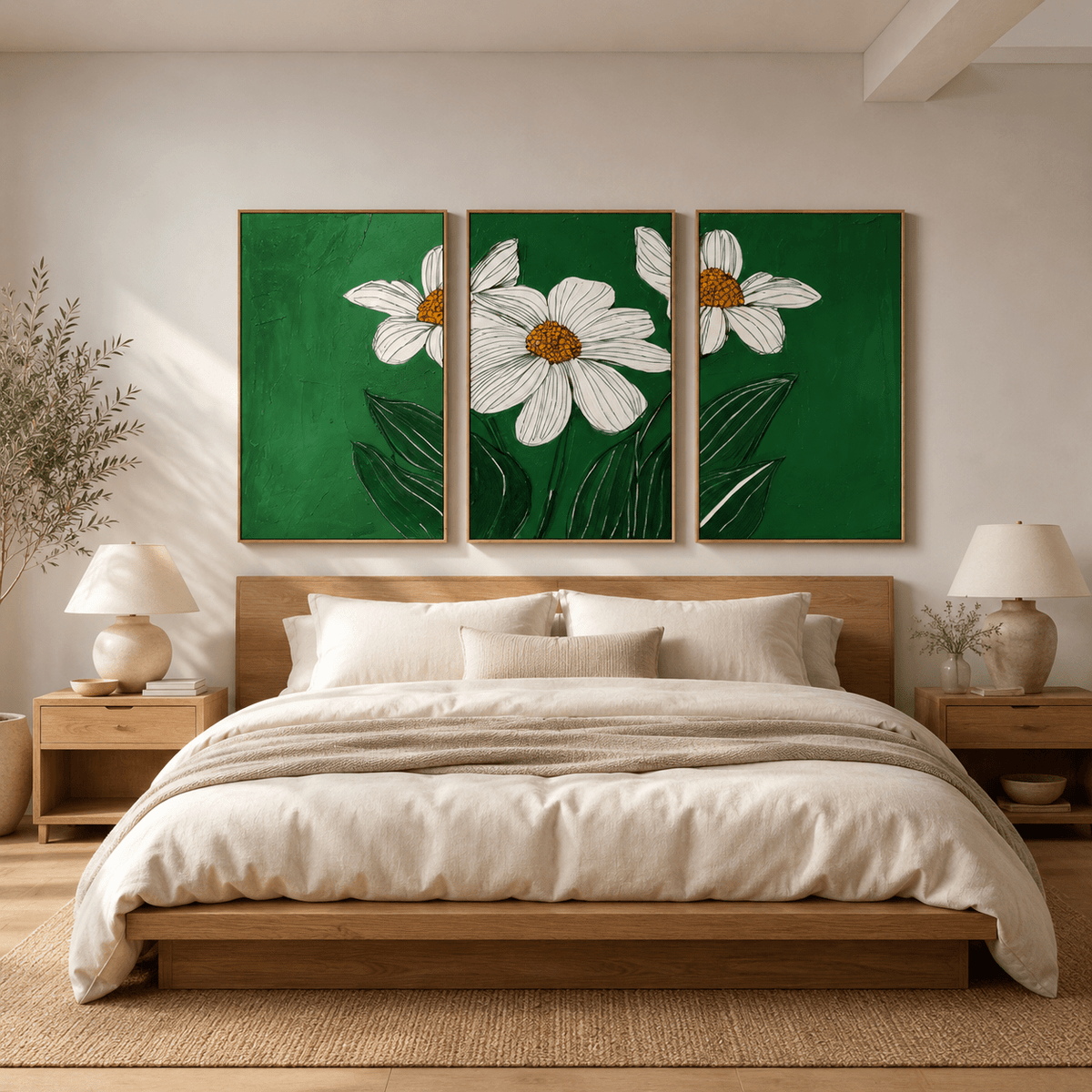 Daisy Wall Art Original Painting — Bloom Triptych by Rossetti Art