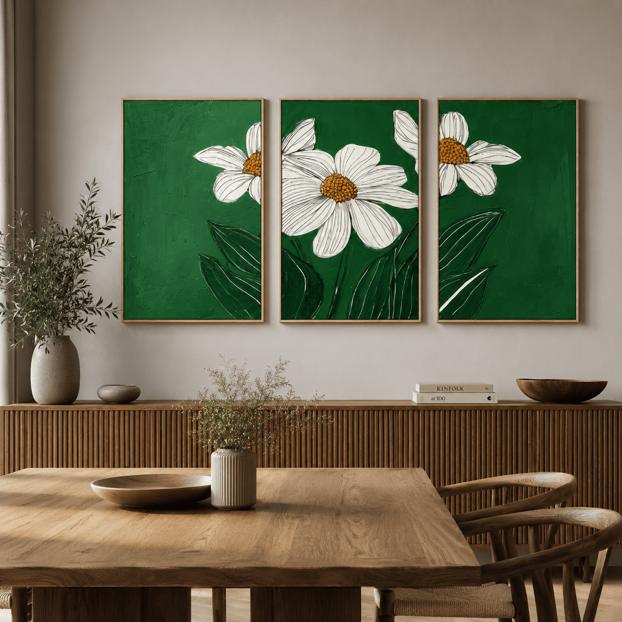 Daisy Wall Art Original Painting — Bloom Triptych by Rossetti Art