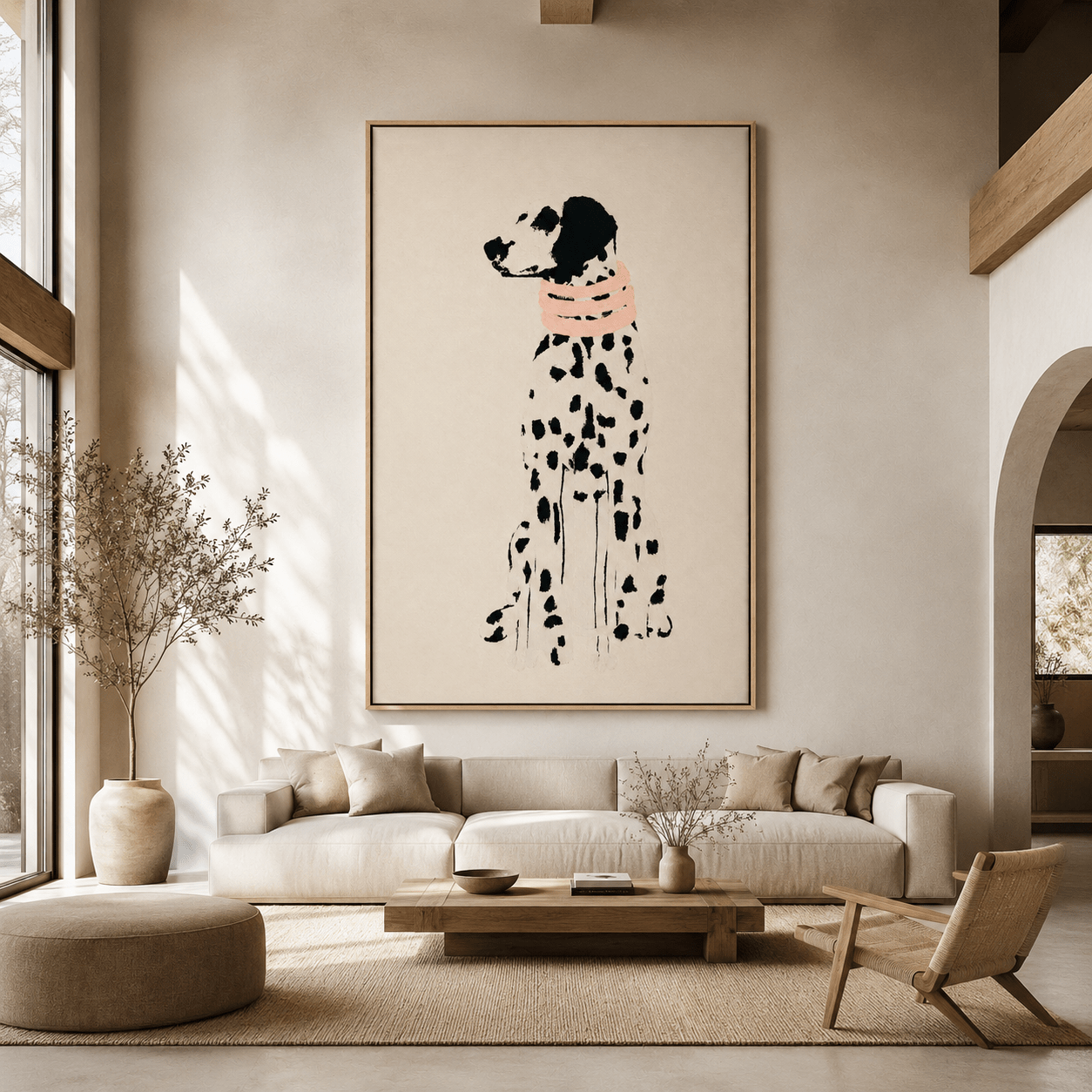 Front view of minimalist Dalmatian dog wall art canvas print