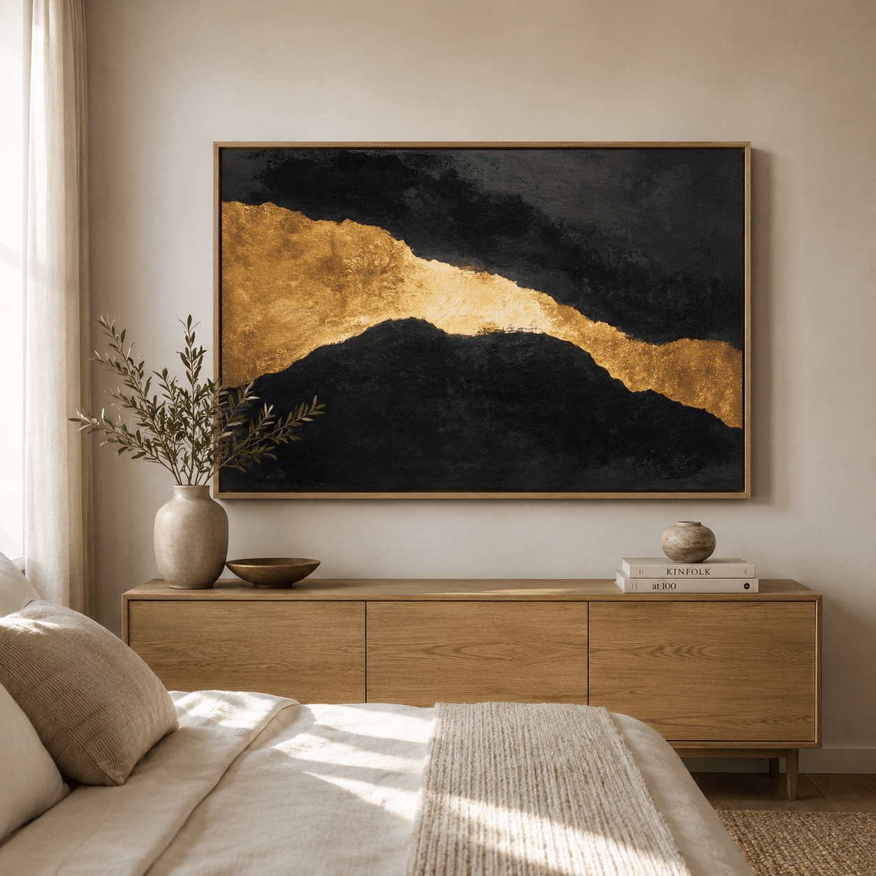 Dark Abstract Painting — Golden Rift by Rossetti Art