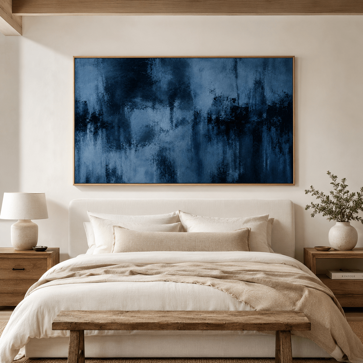 Dark Blue Abstract Wall Art Canvas Print — Indigo Drift by Rossetti Art