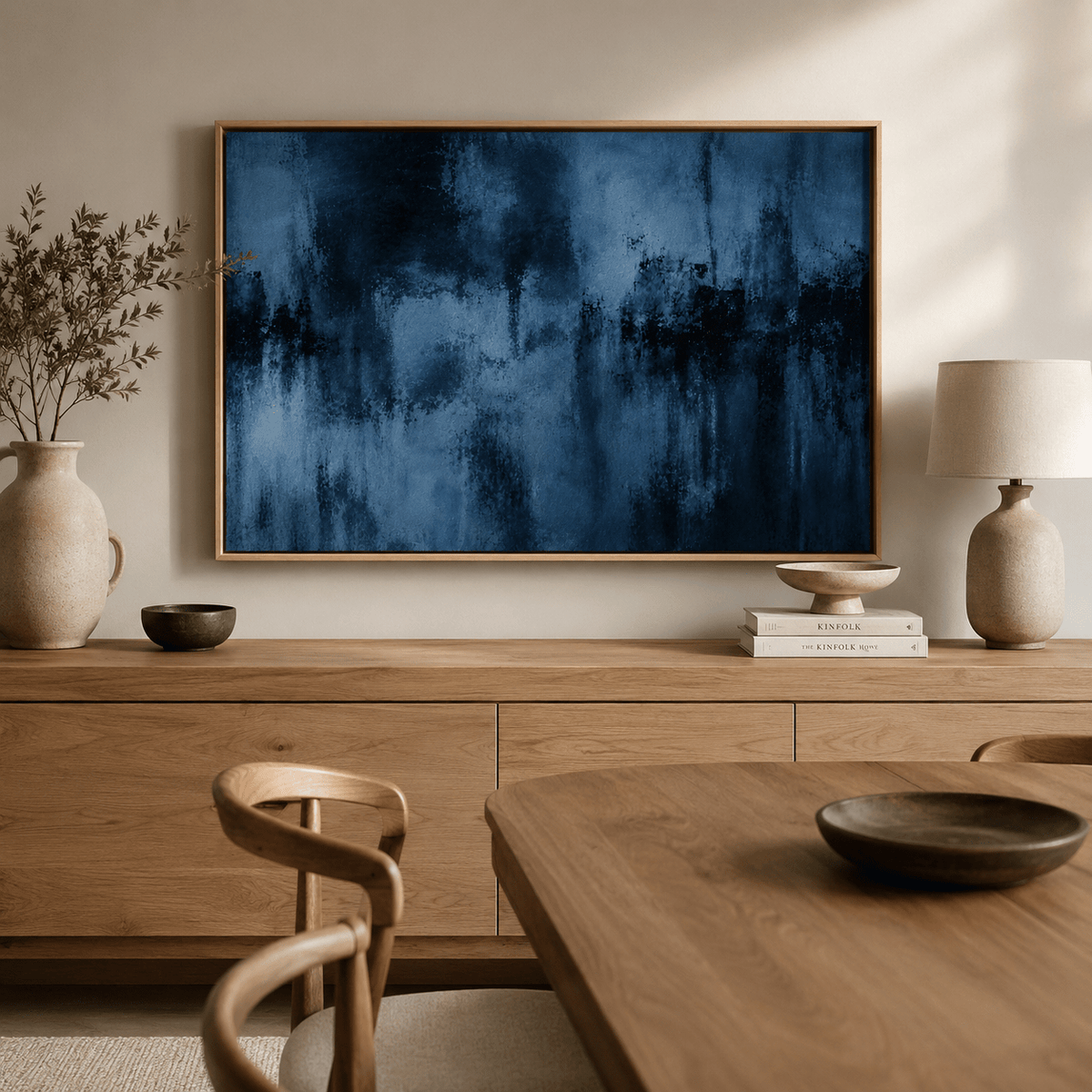 Dark Blue Abstract Wall Art Canvas Print — Indigo Drift by Rossetti Art