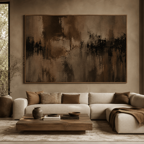 Dark Brown Abstract Wall Art Canvas Print — Amber Drift by Rossetti Art
