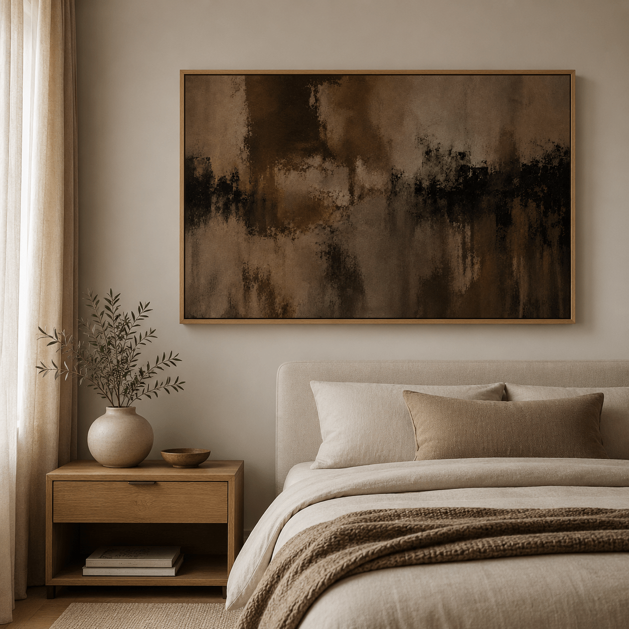 Dark Brown Abstract Wall Art Canvas Print — Amber Drift by Rossetti Art