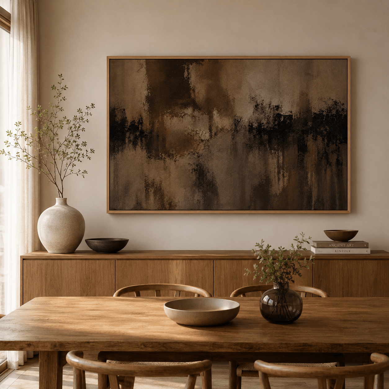 Dark Brown Abstract Wall Art Canvas Print — Amber Drift by Rossetti Art