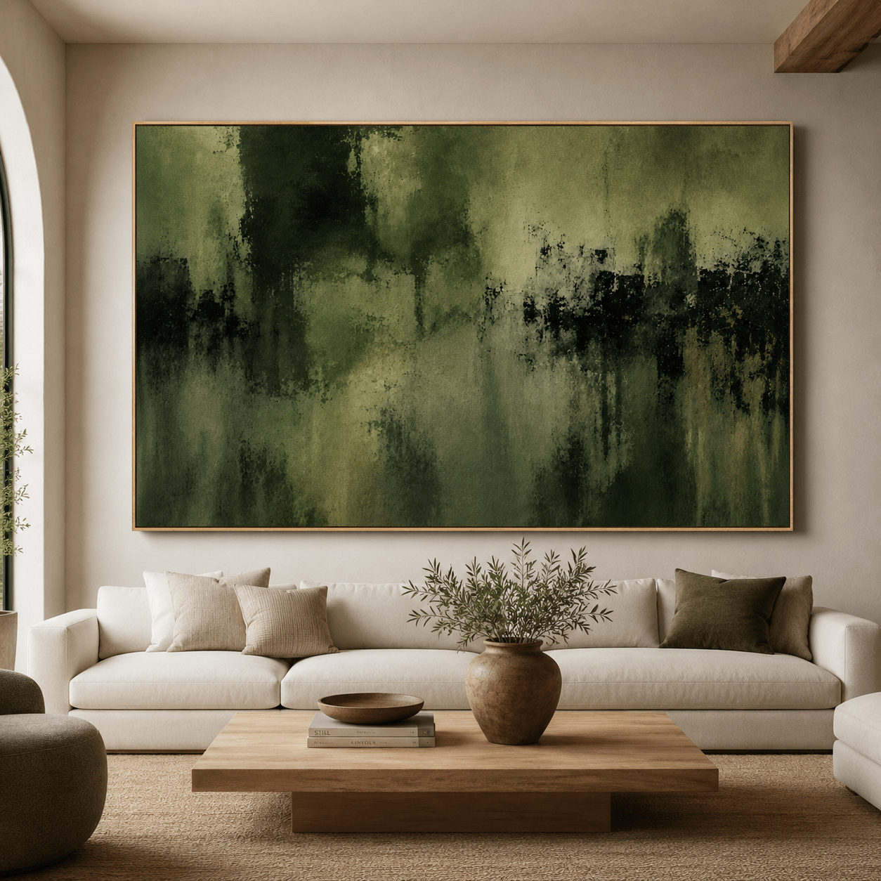 Dark Green Abstract Wall Art Canvas Print — Forest Veil by Rossetti Art