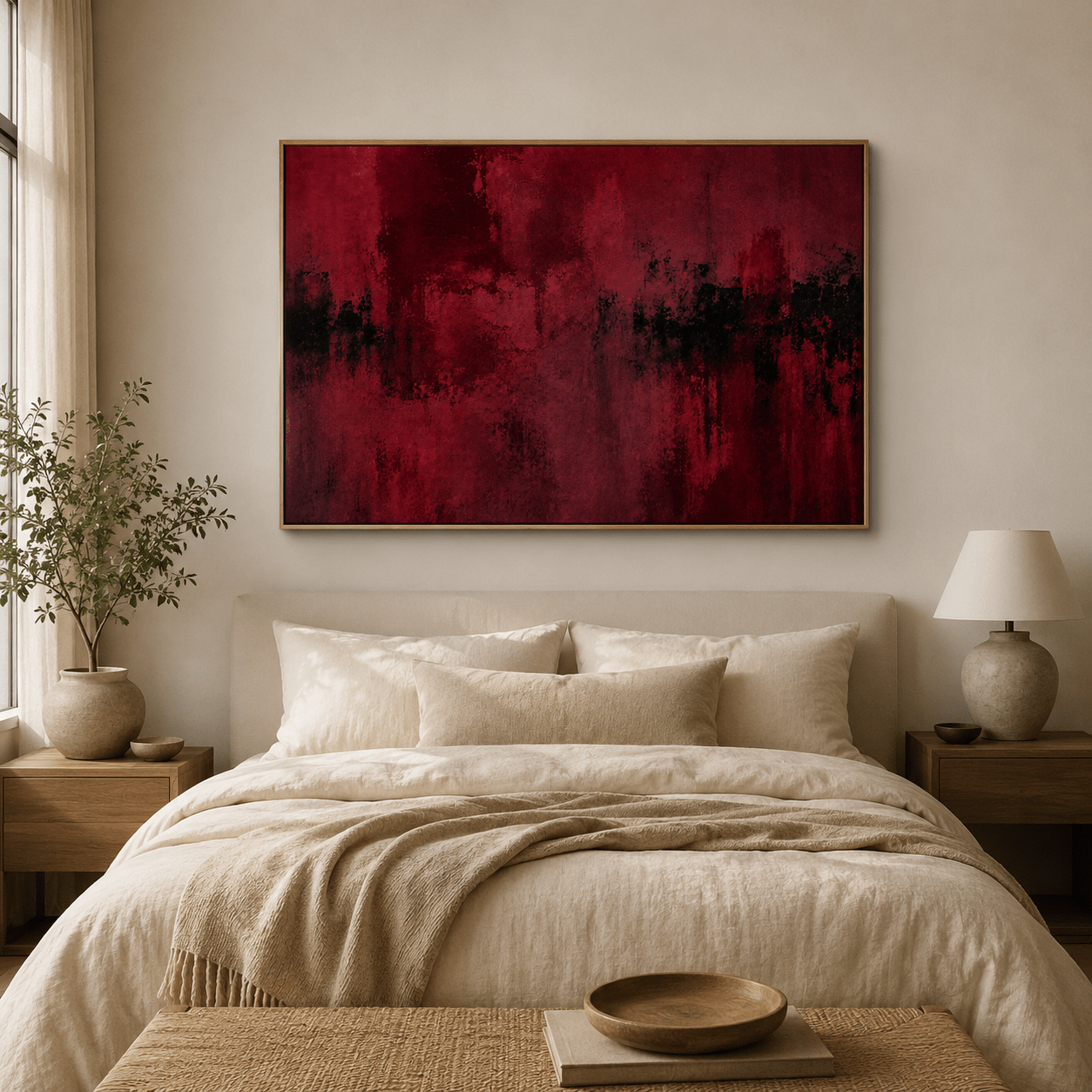 Dark Red Abstract Wall Art Canvas Print — Scarlet Drift by Rossetti Art