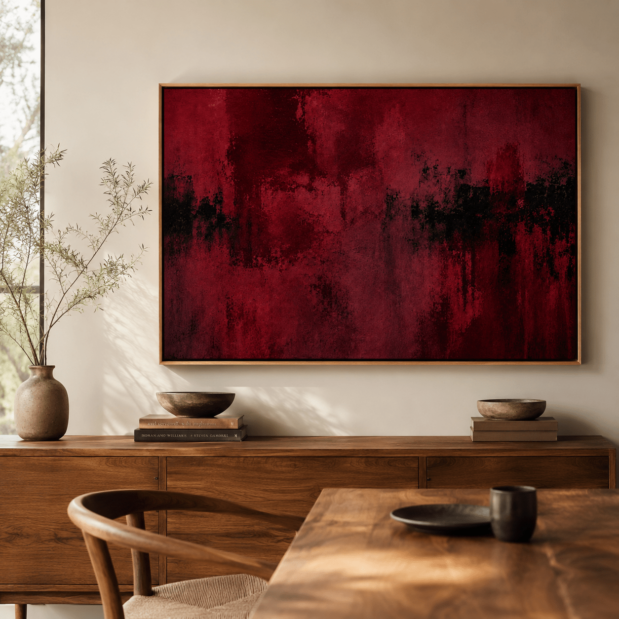 Dark Red Abstract Wall Art Canvas Print — Scarlet Drift by Rossetti Art