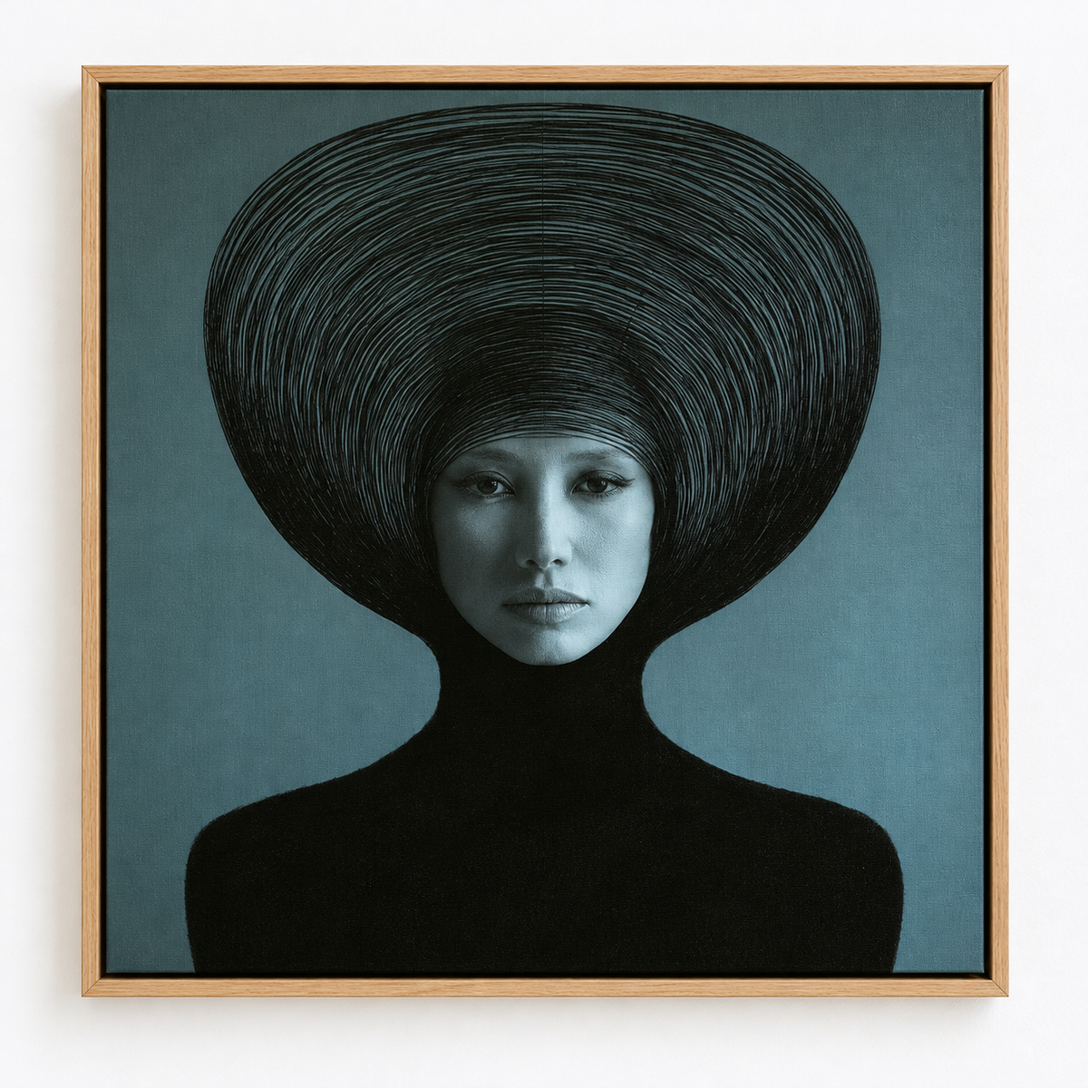Dark Teal Wall Art Canvas Print – Wide Orbit teal portrait with a halo of fine black lines by Rossetti Art