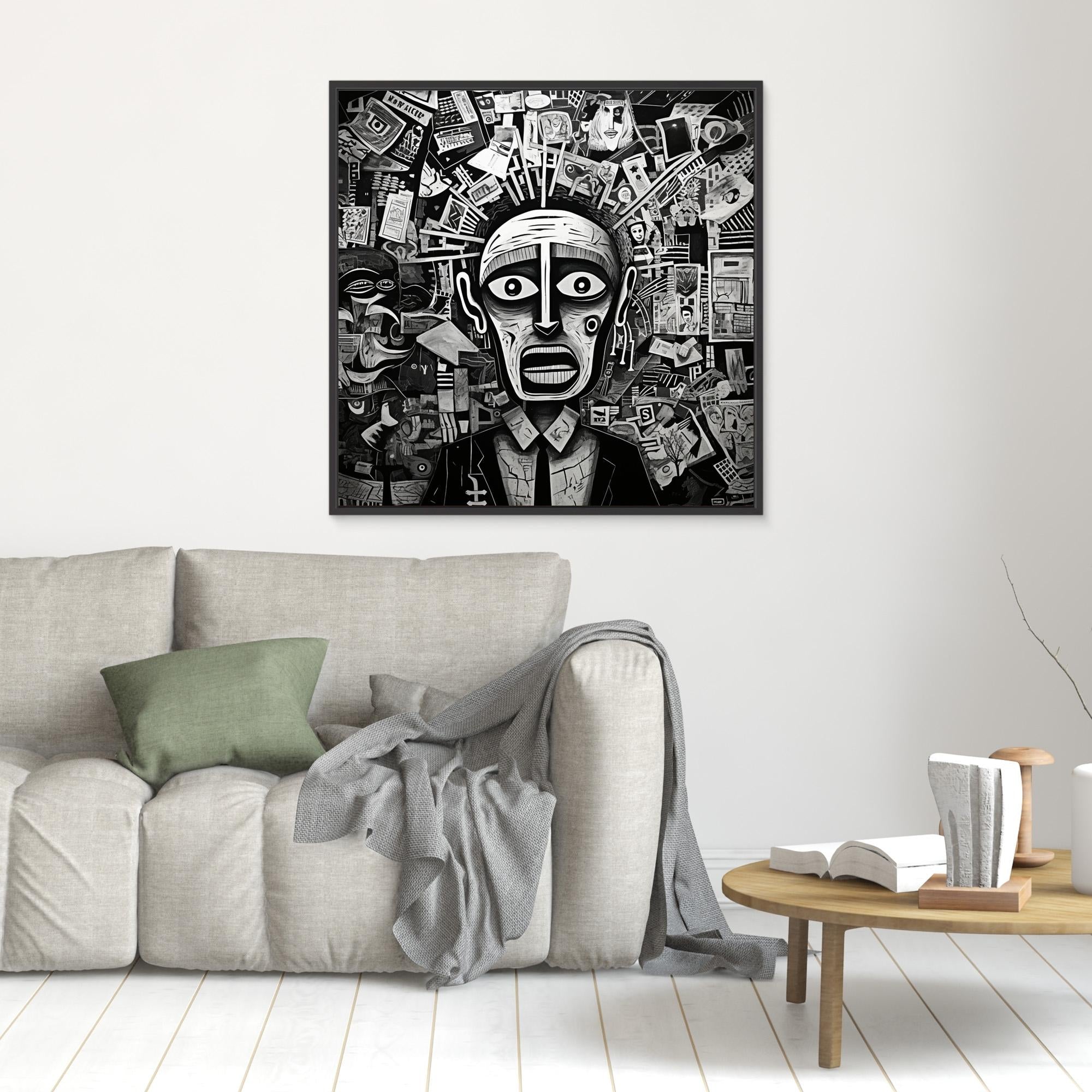 Echoes of Chaos - Black and White Surreal Abstract Portrait Print - Intricate Collage Art for Wall Decor - Monochrome Modern Artistic Statement Piece