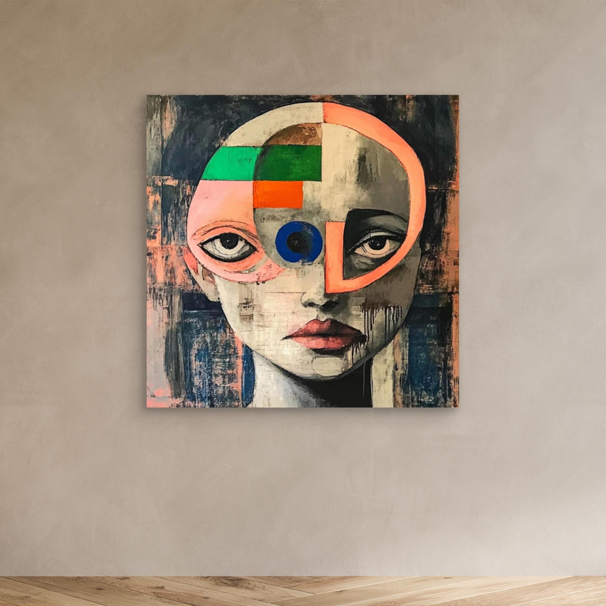 Canvas Print : Fragmented Vision - Modern Surreal Face Art Print – Colorful Abstract Wall Decor