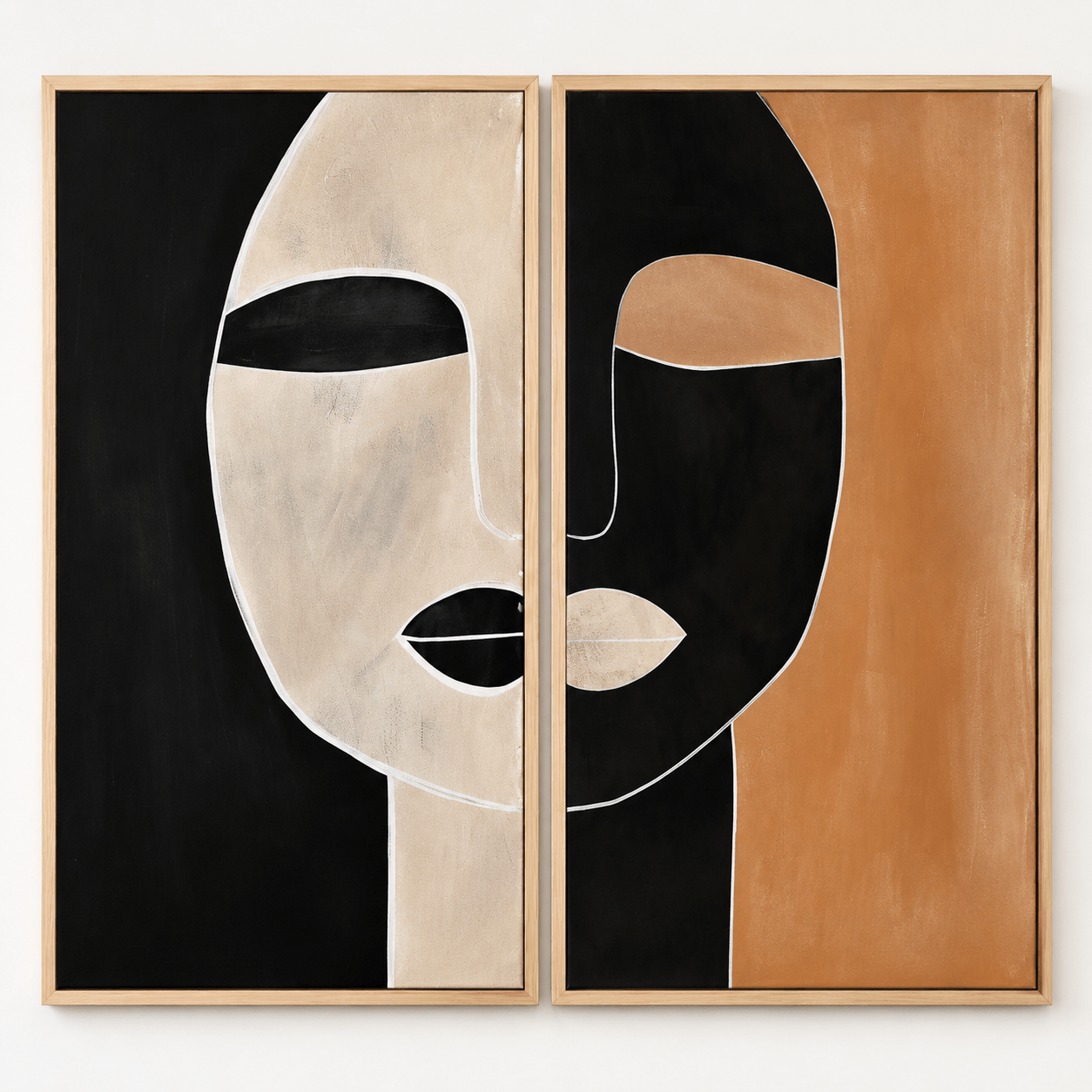Diptych wall art with mirrored cream and terracotta face profiles – Terracotta Reverie by Rossetti Art