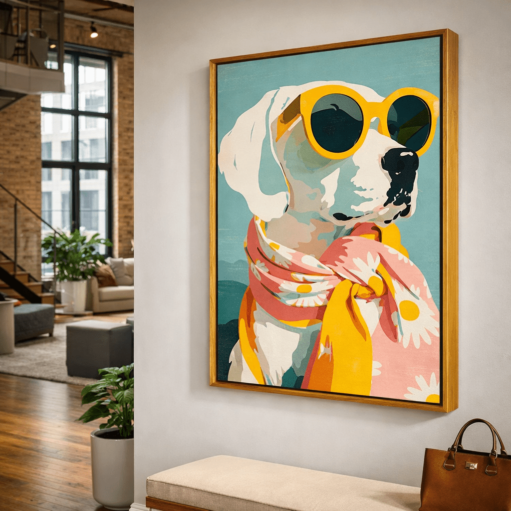 Dog with Sunglasses Wall Art Canvas Print – Sunlit Daisy Muse | Rossetti Art