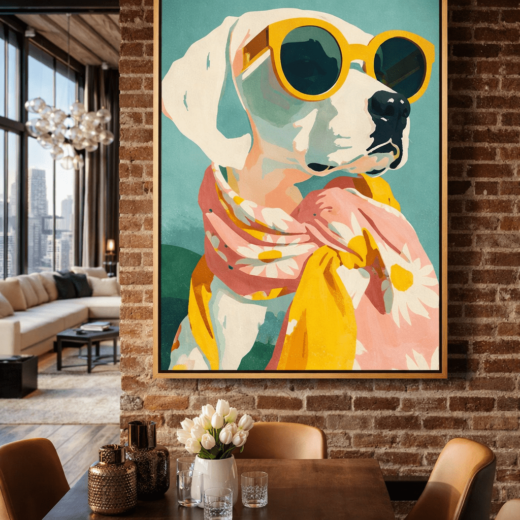 Dog with Sunglasses Wall Art Canvas Print – Sunlit Daisy Muse | Rossetti Art
