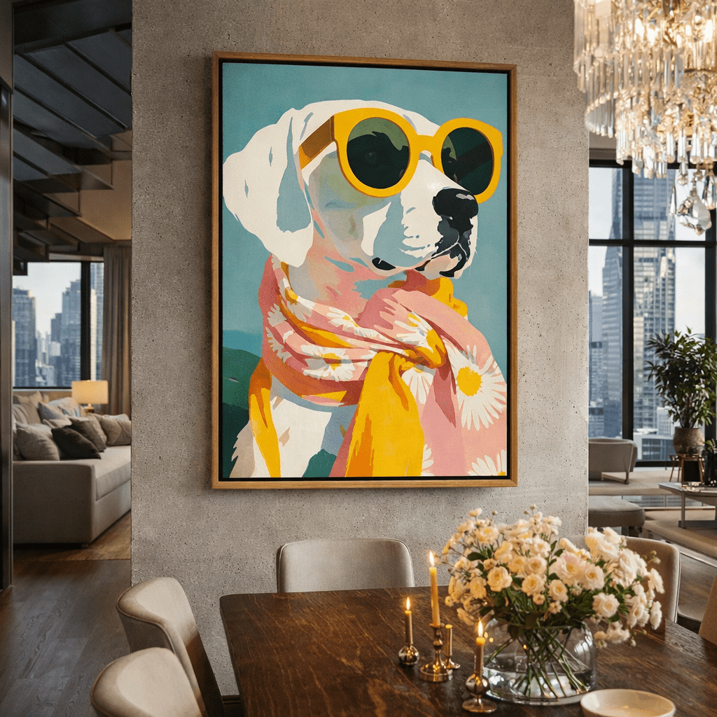 Dog with Sunglasses Wall Art Canvas Print – Sunlit Daisy Muse | Rossetti Art