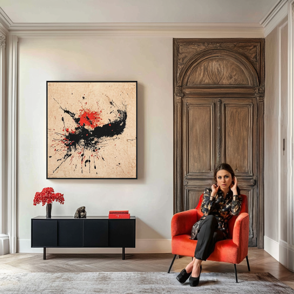 Original Painting : Red Motion - Red and Black Modern Wall Art on Canvas - Chiara Rossetti