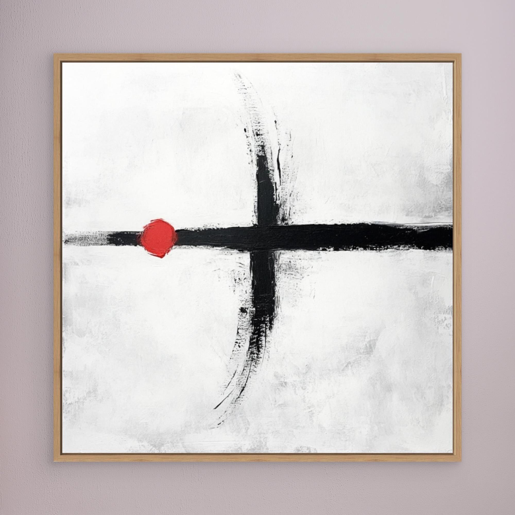 Balance in Red - Minimalist Abstract Wall Art Print - White and Black Painting with Red Accent - Modern Geometric Art for Home or Office Decor