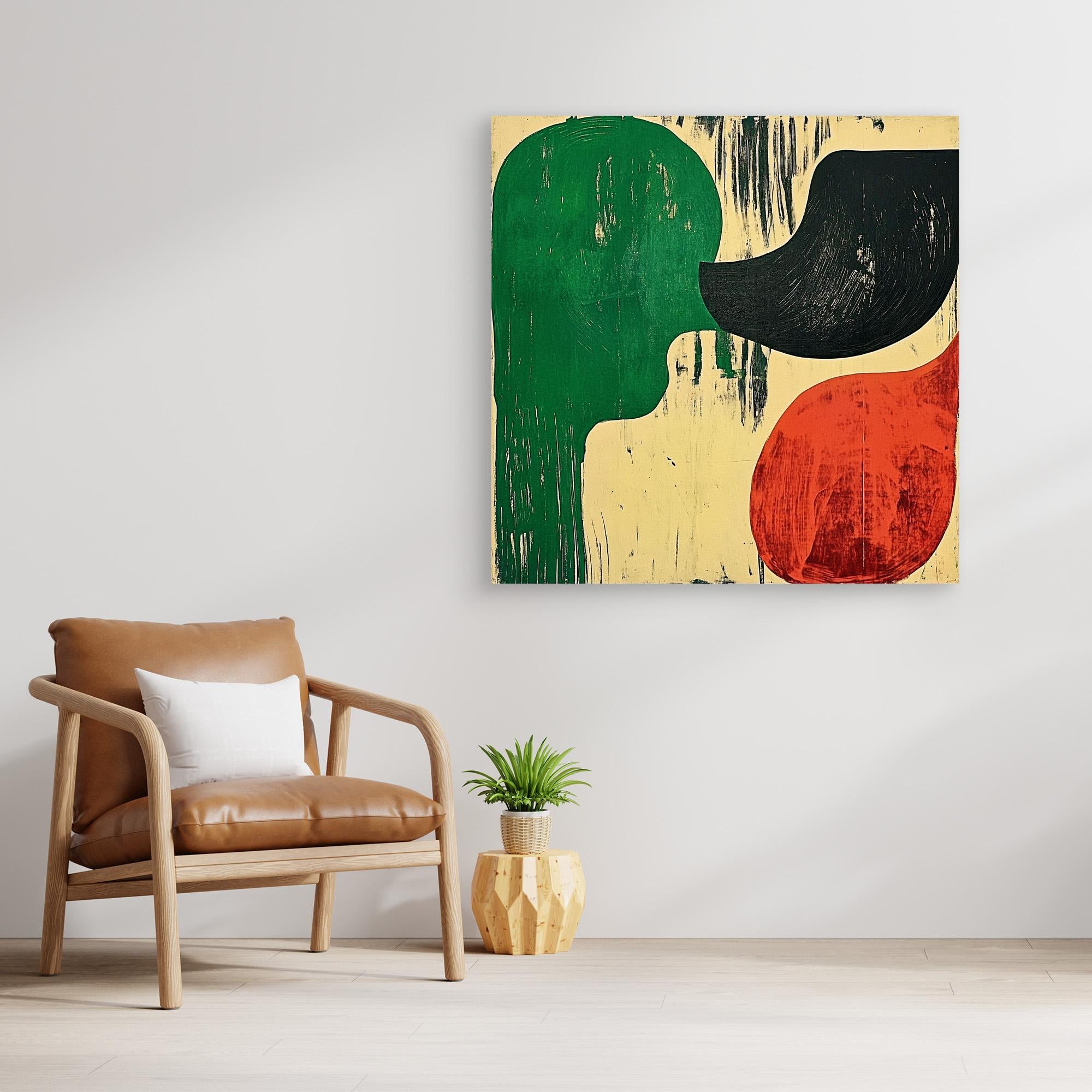 Canvas Print : Abstract Harmony – Green, Black, and Red Canvas Art