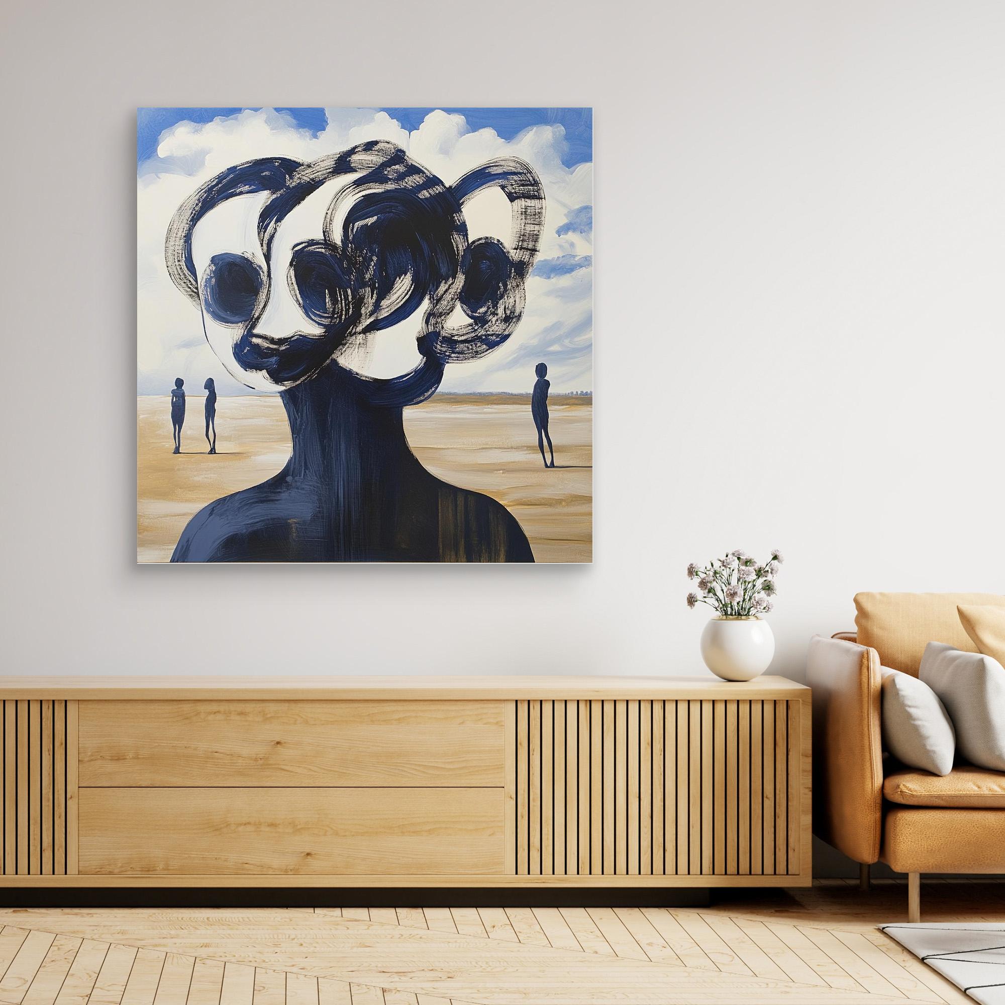 "Whispers of the Dunes" - Surreal Abstract Print Art | Blue and White Minimalist Portrait | Modern Wall Decor for Contemporary Spaces | Unique Artistic Print