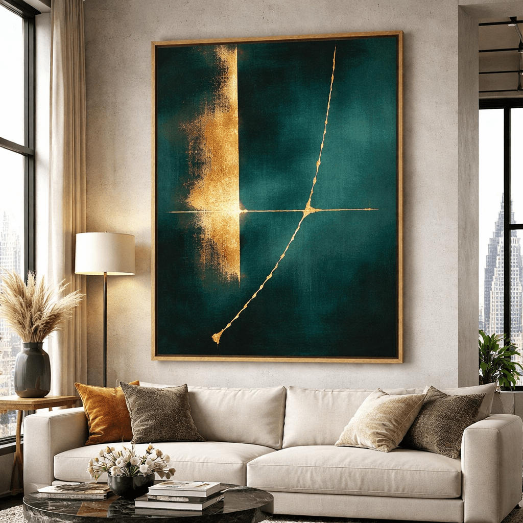 Emerald Green and Gold Wall Art - Gilded Meridian Arc