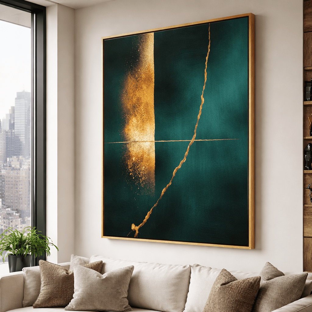 Emerald Green and Gold Wall Art - Gilded Meridian Arc