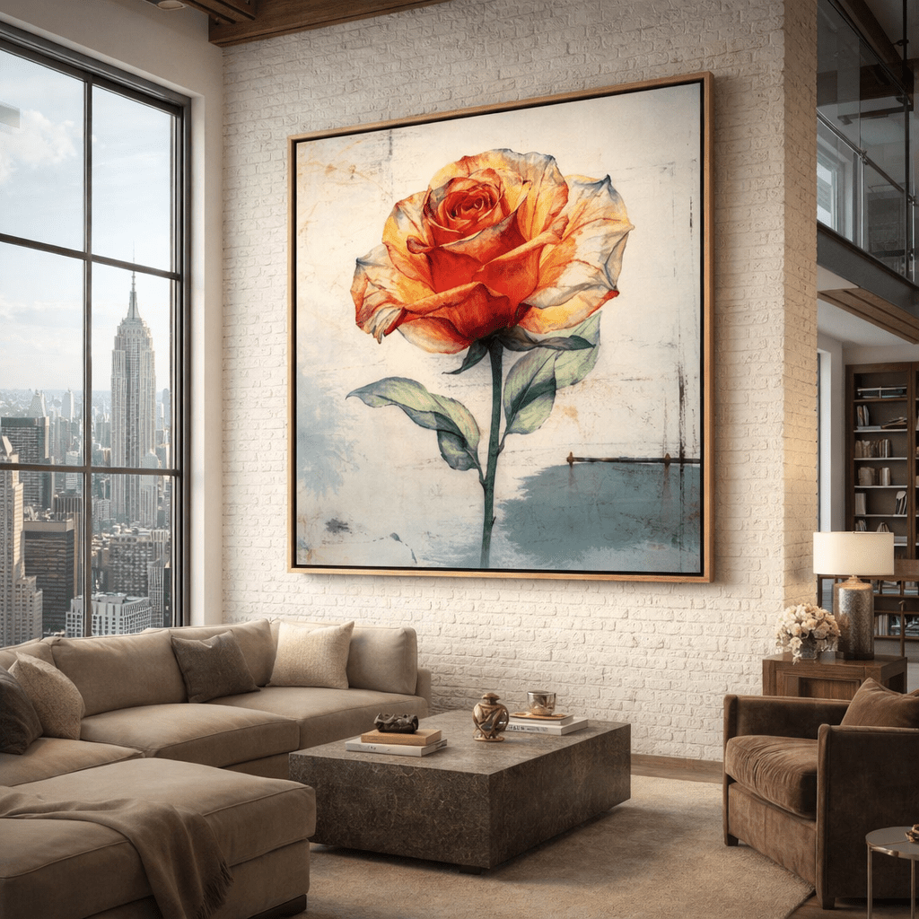 Eternal Bloom Rose – Abstract Rose Canvas Print | Modern Floral Wall Art for Luxury Home Decor modern abstract canvas wall art by Rossetti Art – luxury interior design artwork for living room, bedroom, office – animals botanical canvas print art