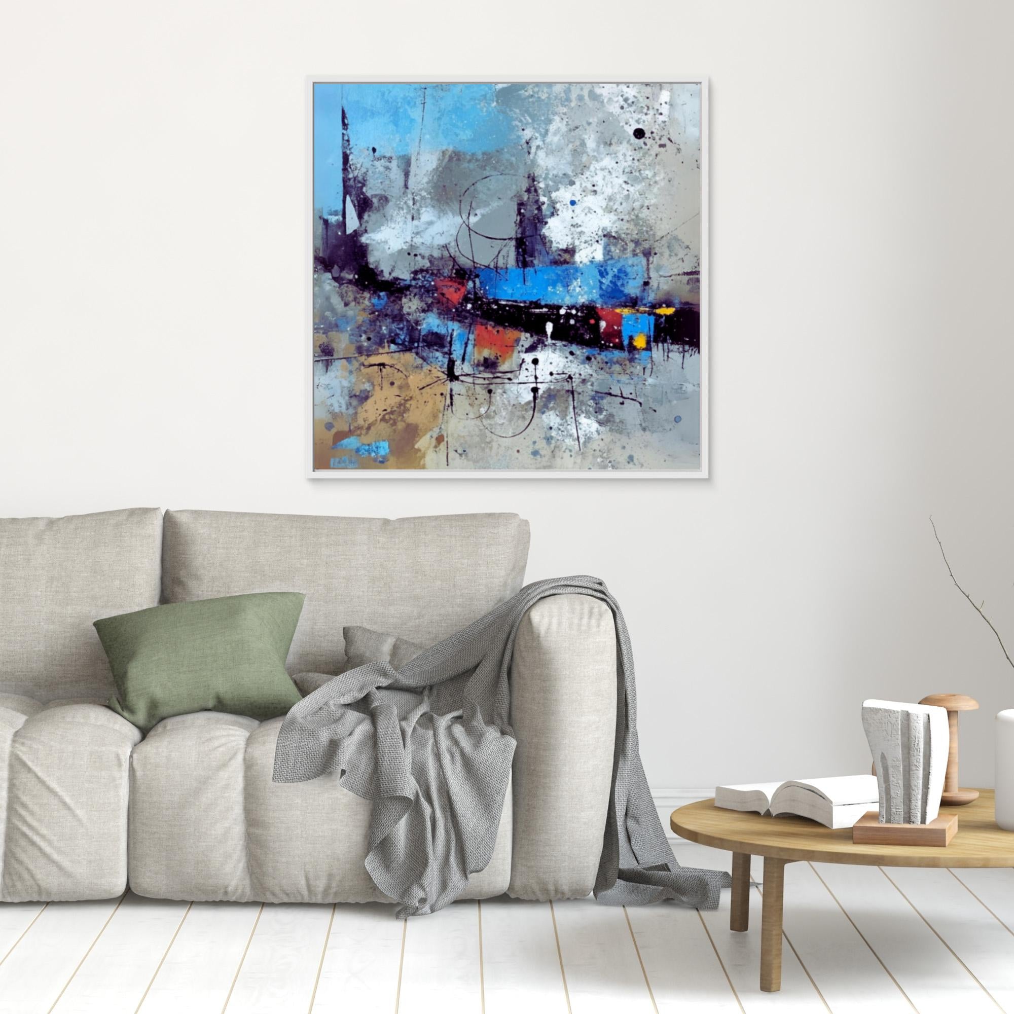 Canvas Print: "Urban Symphony in Blues and Neutrals - Blue Abstract Print