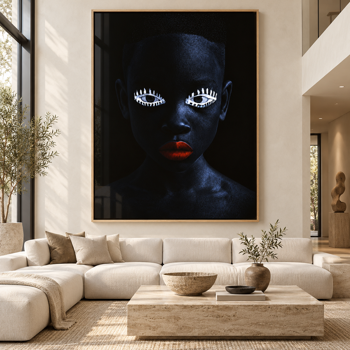 Face Wall Art – Night Gaze glossy acrylic portrait in an oak frame by Rossetti Art