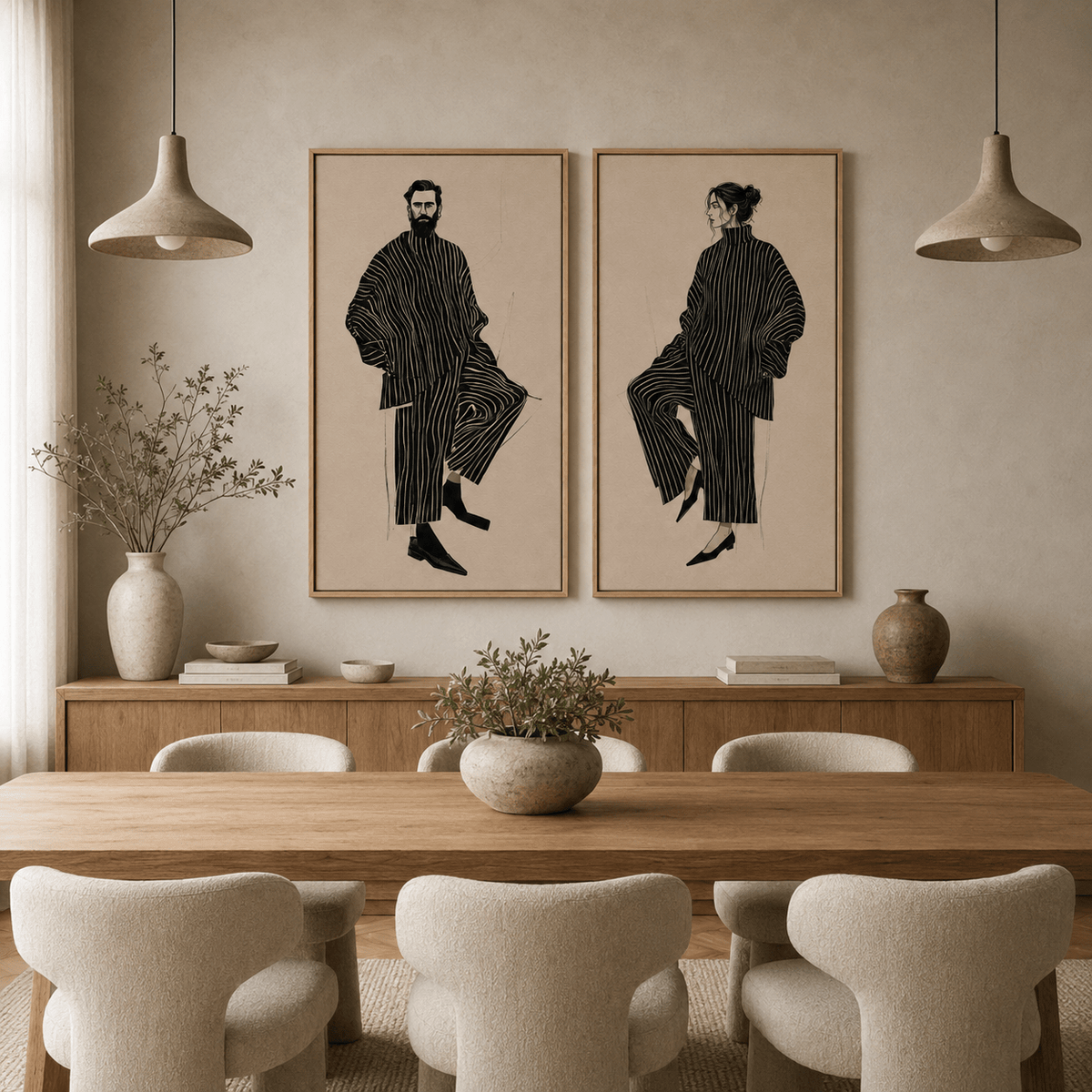 Fashion Illustration Wall Art Set of 2 in a Dining Room – Atelier Duo by Rossetti Art