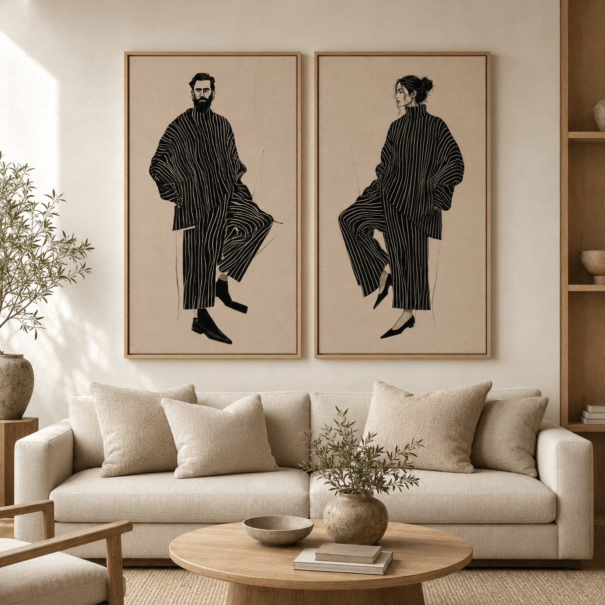 Fashion Illustration Wall Art Canvas Print – Atelier Duo Living Room Styling by Rossetti Art