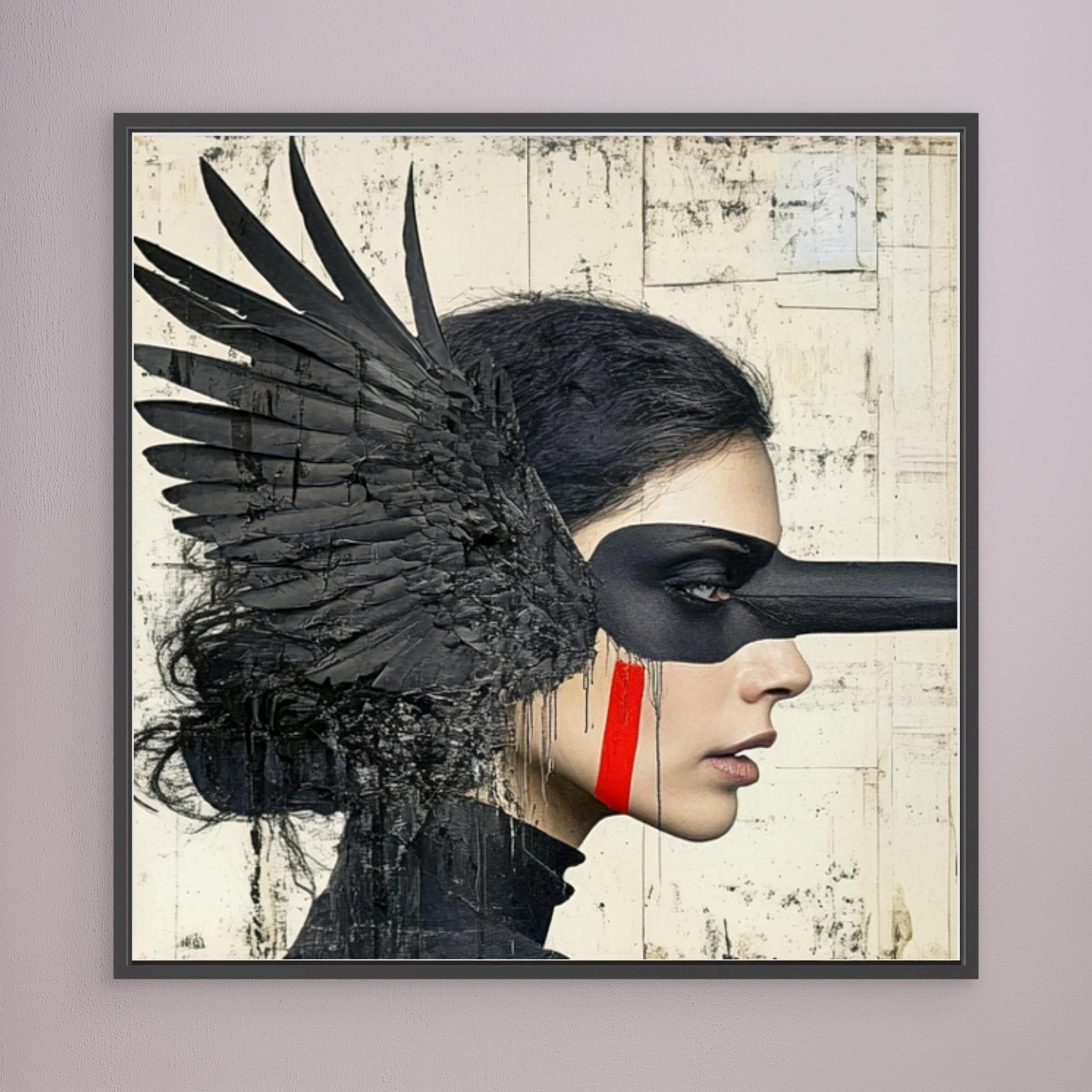 Canvas Print : Shadowed Wings -  Modern Black Feathered Portrait Wall Decor