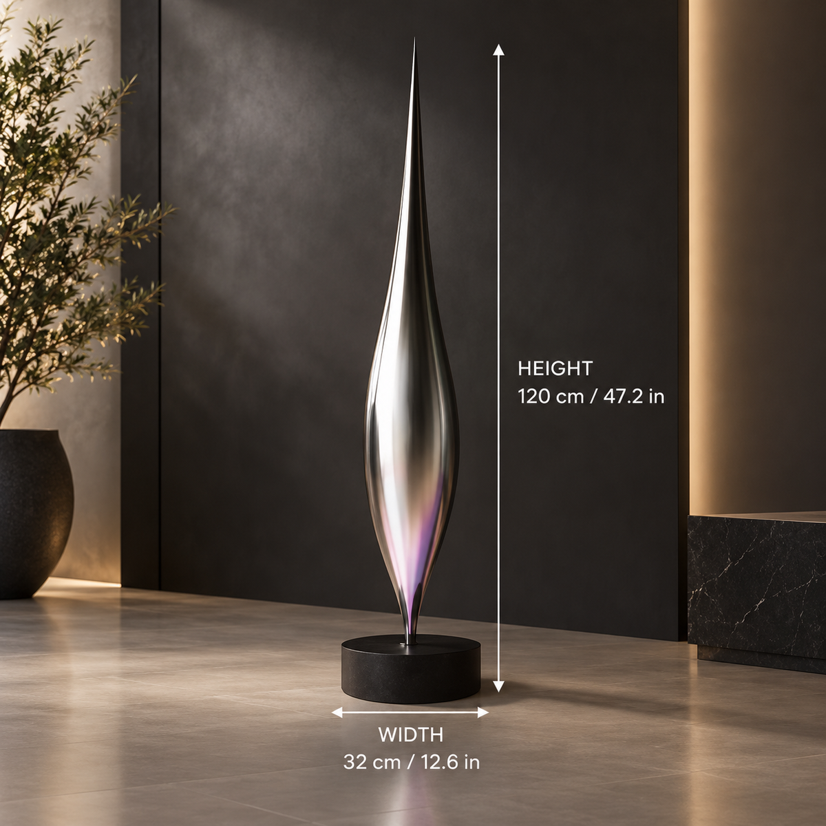 Flame Sculpture - Iridescent Flame dimensions