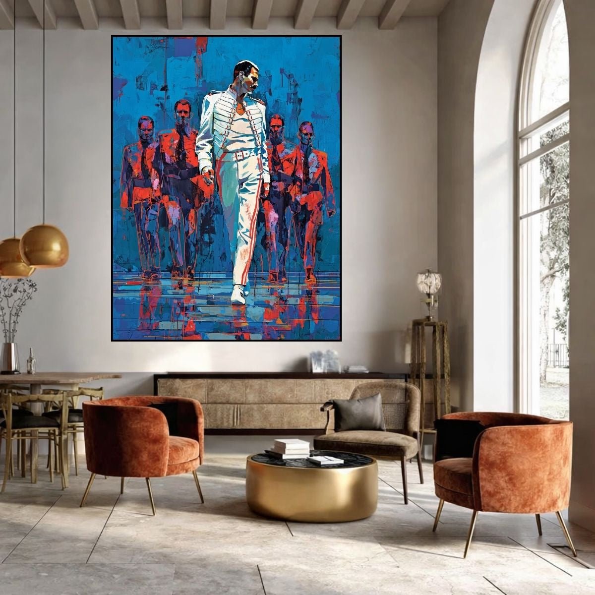 Freddie Mercury Print in Electric Blue & Crimson, Contemporary Pop Expressionist Wall Decor modern abstract canvas wall art by Rossetti Art – luxury interior design artwork for living room, bedroom, office – modern abstract artwork modern abstract wall art modern canvas art