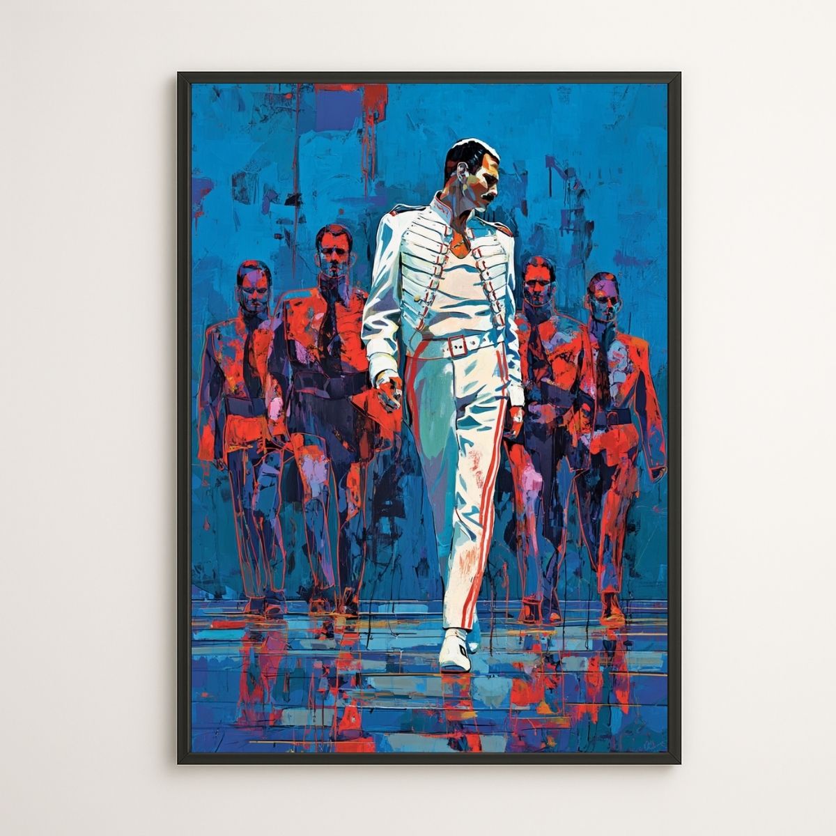 Freddie Mercury Print in Electric Blue & Crimson, Contemporary Pop Expressionist Wall Decor modern abstract canvas wall art by Rossetti Art – luxury interior design artwork for living room, bedroom, office – modern abstract artwork modern abstract wall art modern canvas art