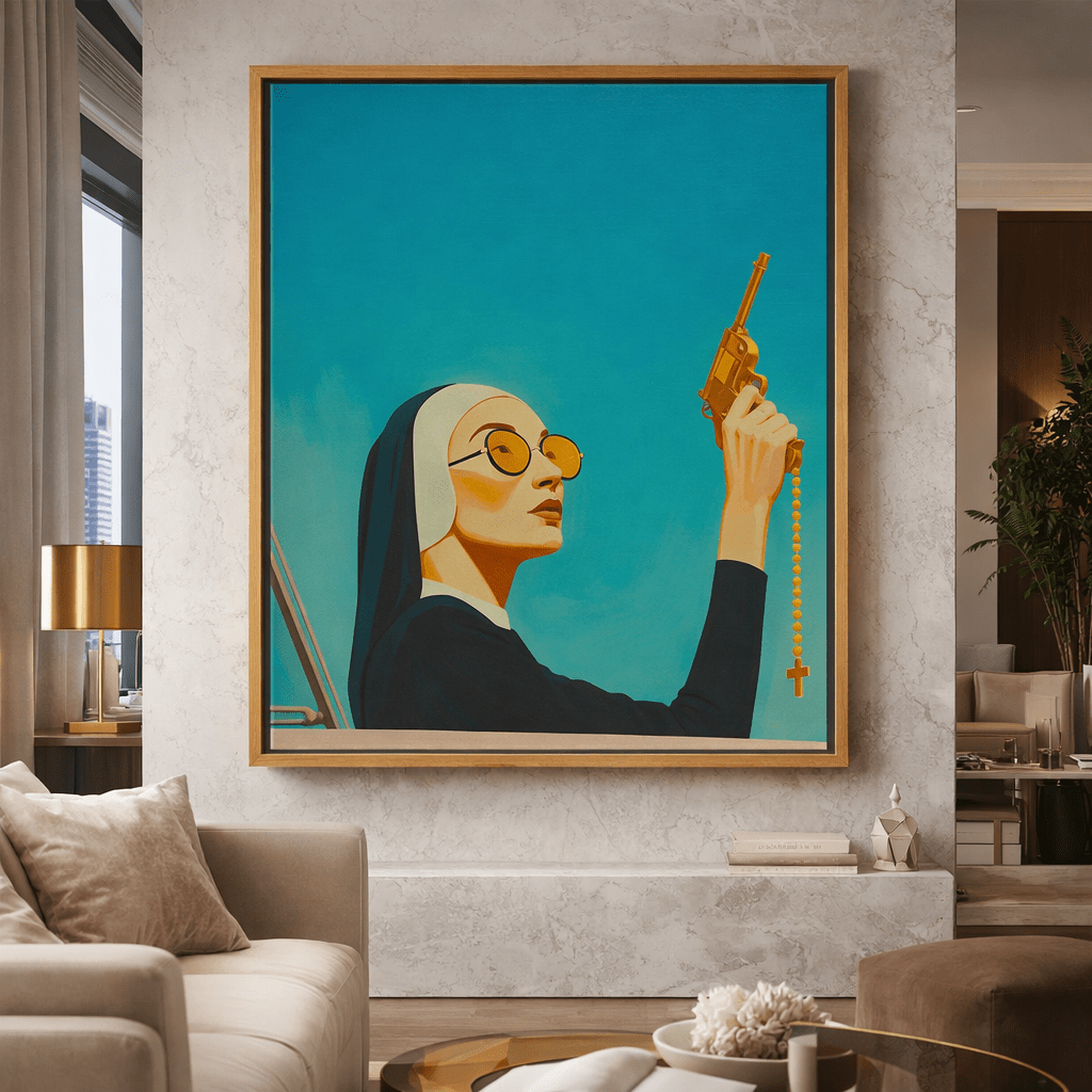Nun with Gun Canvas Print — Holy Outlaw by Rossetti Art